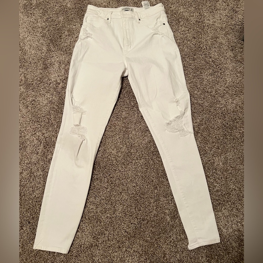 Abercrombie, 10L, White Jeans, Distressed, Skinny, 30L